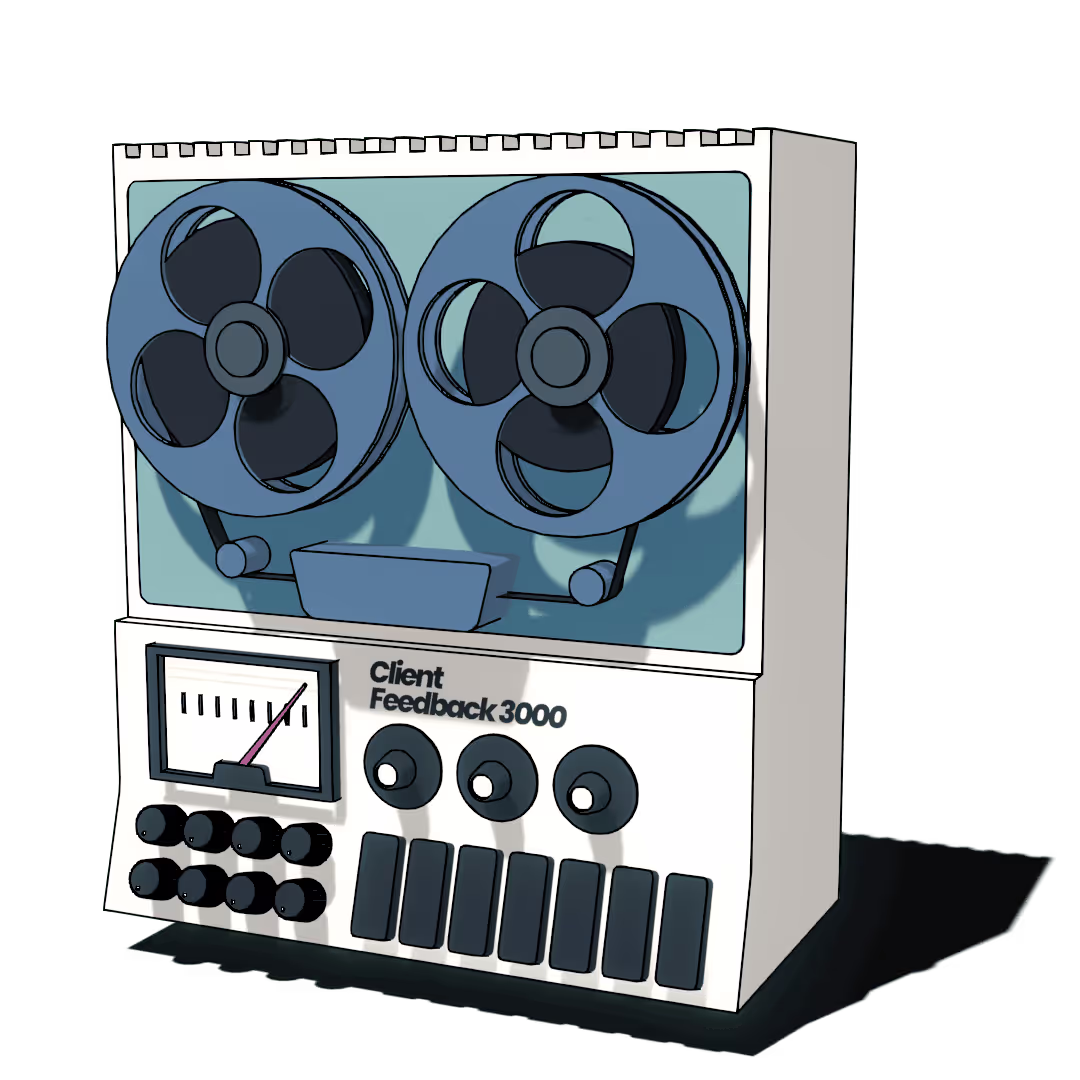 Eine Audio Band Machine mit zwei großen Ton spuren mit der Aufschrift Kundenerfolge 