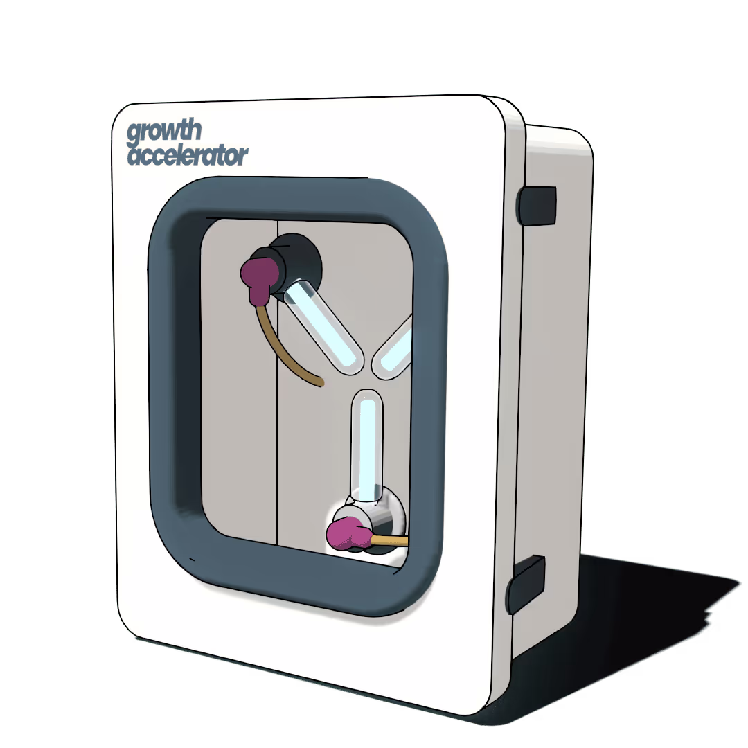 Weiße box mit 3 glühenden Röhren und der Aufschrift growth accelerator.