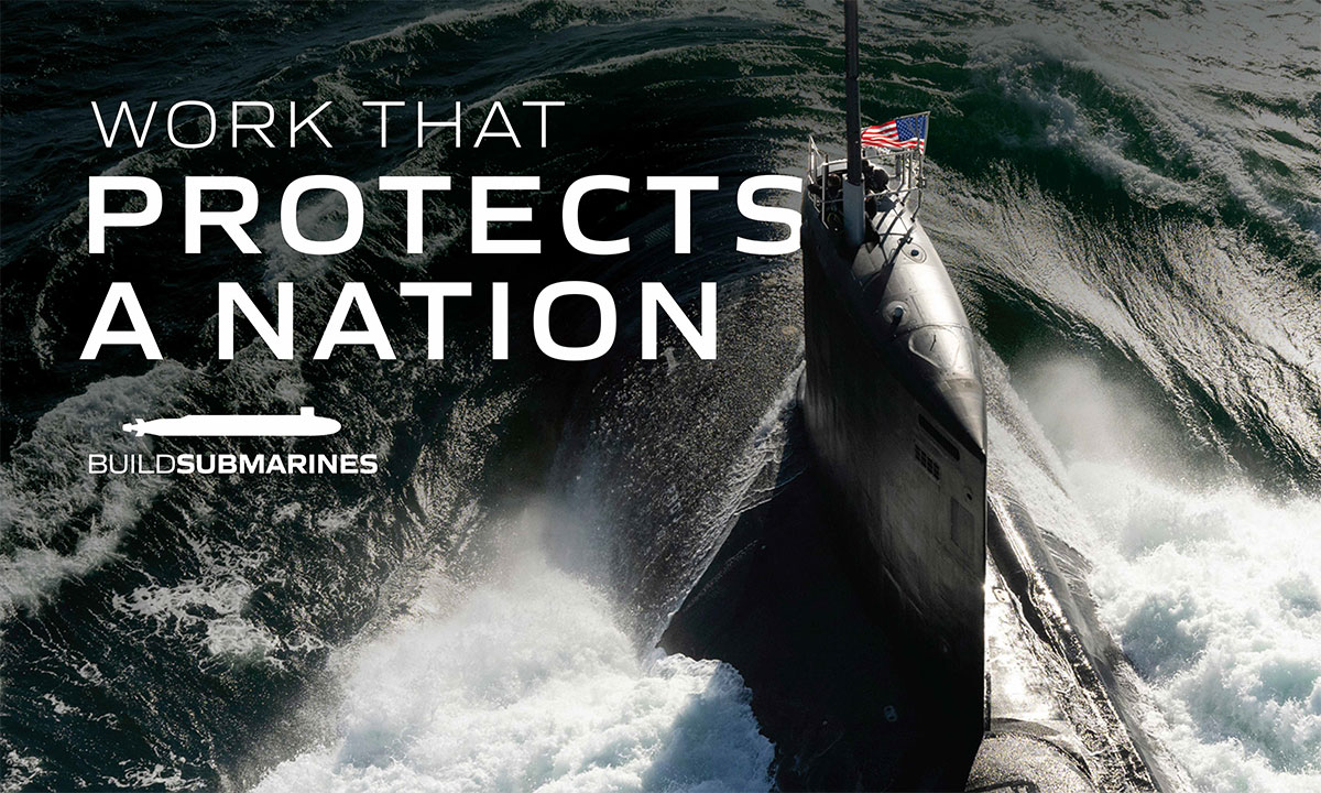 Submarine sail with flag cutting through rough seas