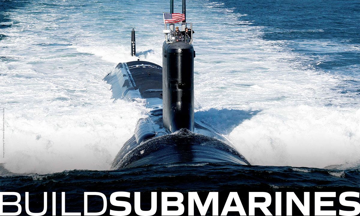 Submarine sailing away - BuildSubmarines wordmark