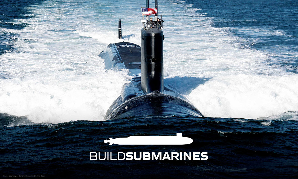 Submarine sailing away_BuildSubmarines wordmark_icon