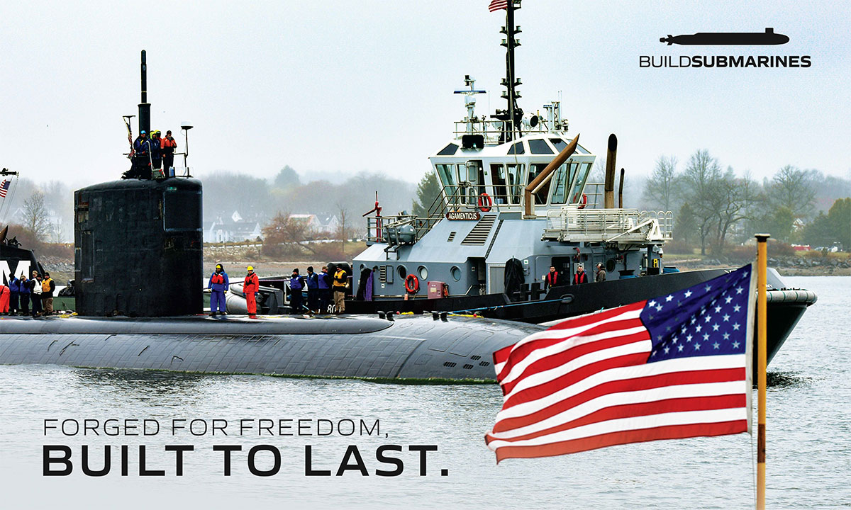 Submarine escorted by tugboat