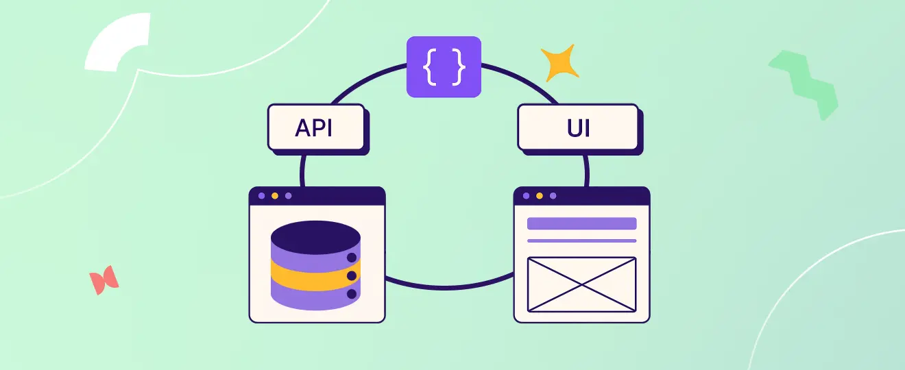 Diagram illustrating JSON connecting API and UI for blog post on JSON’s role in contracts and dynamic interfaces.