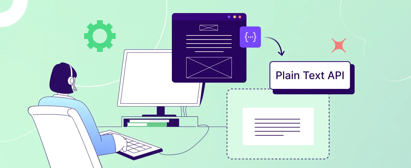 Illustration of Plain Text API converting HTML emails to plain text for improved accessibility and deliverability.