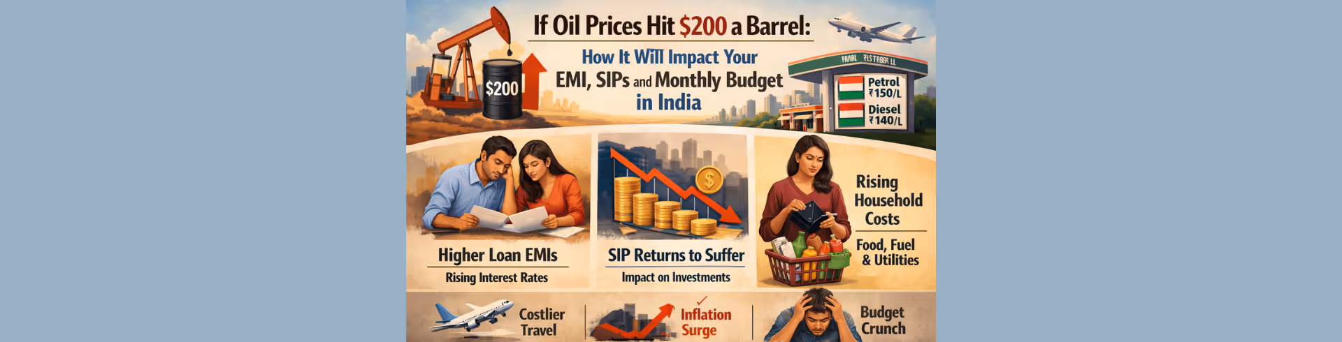 If Oil Prices Hit $200 a Barrel: How It Will Impact Your EMI, SIPs and Monthly Budget in India