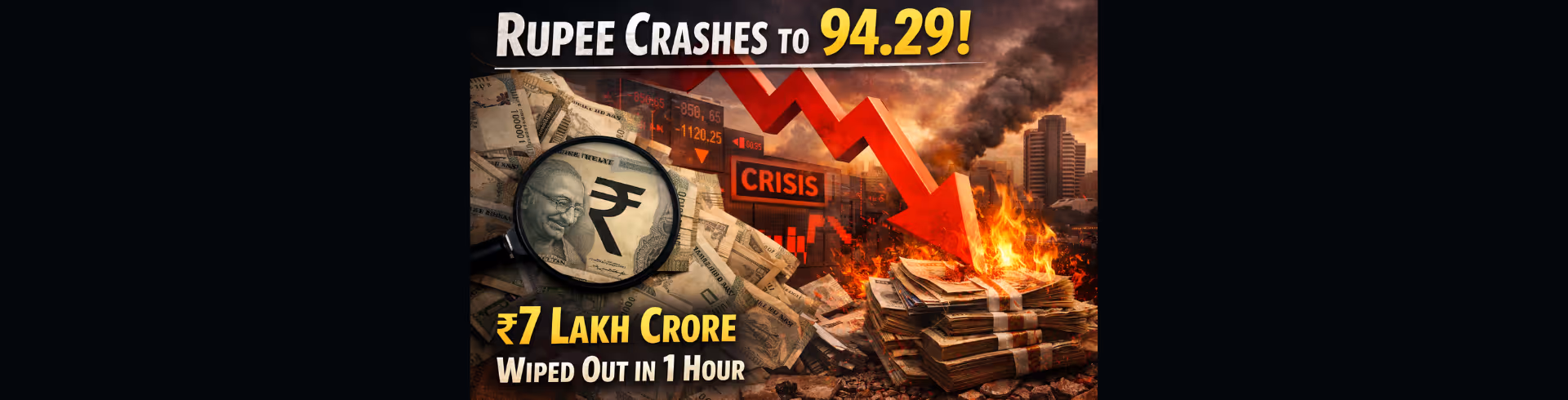 Rupee Crashes to 94.29 as ₹7 Lakh Crore Vanishes in an Hour