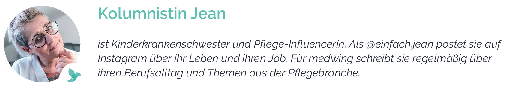 Kolumnistin und Pflege-Influencerin einfach.jean. 