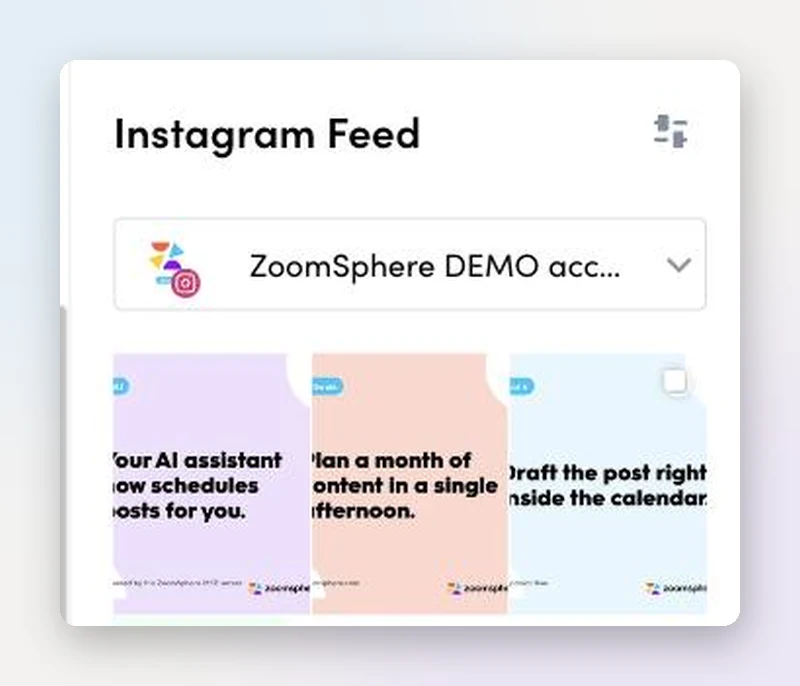 Instagram feed grid preview panel in the calendar