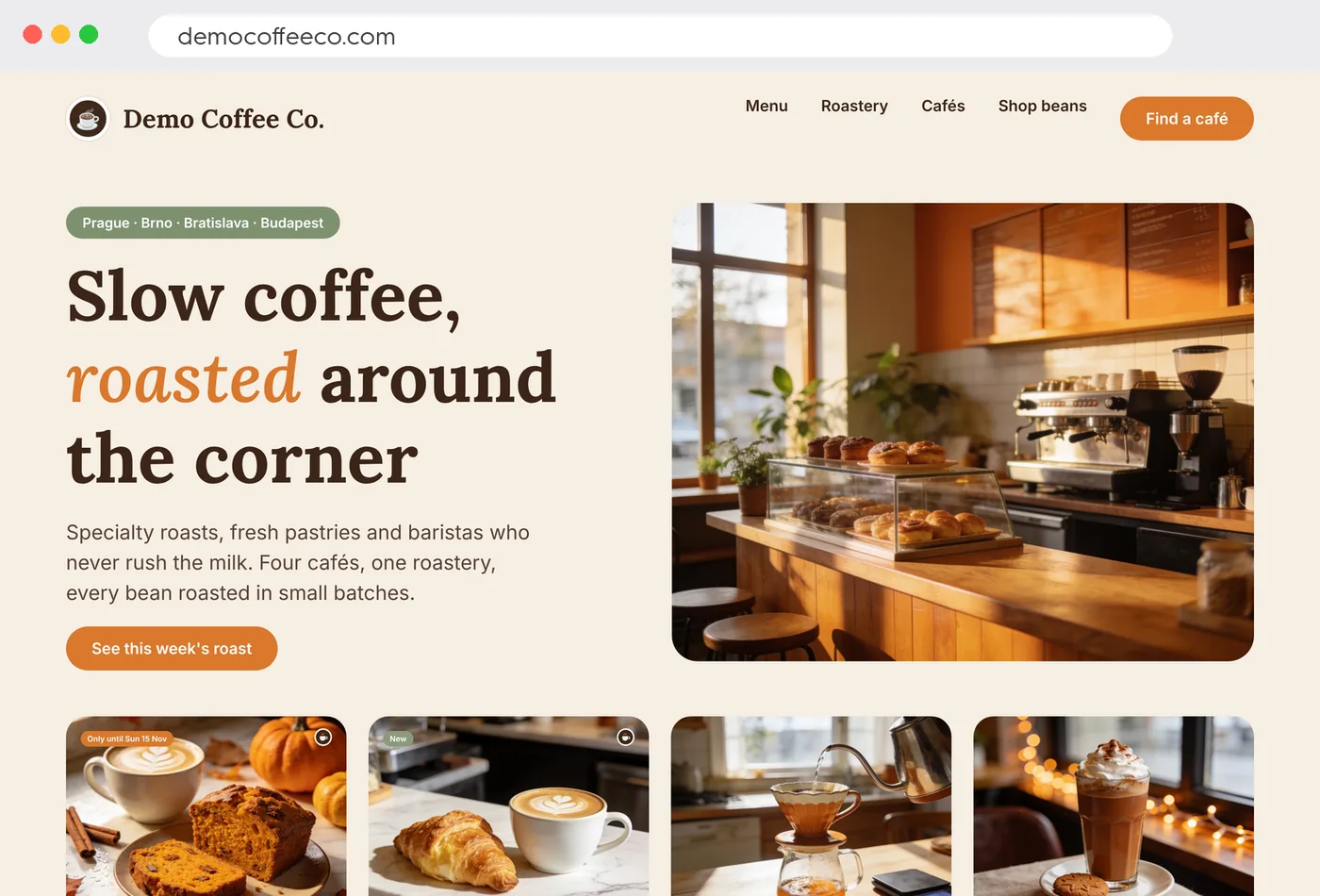 Demo Coffee Co. website used as the input for the AI