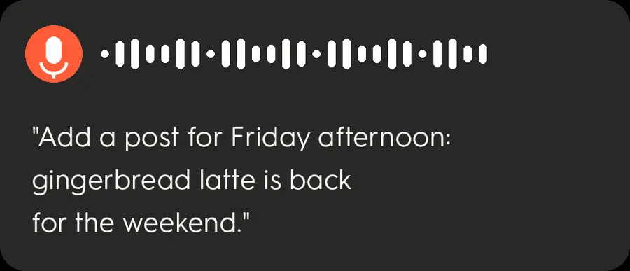 Voice request in an AI chat: add a post for Friday afternoon
