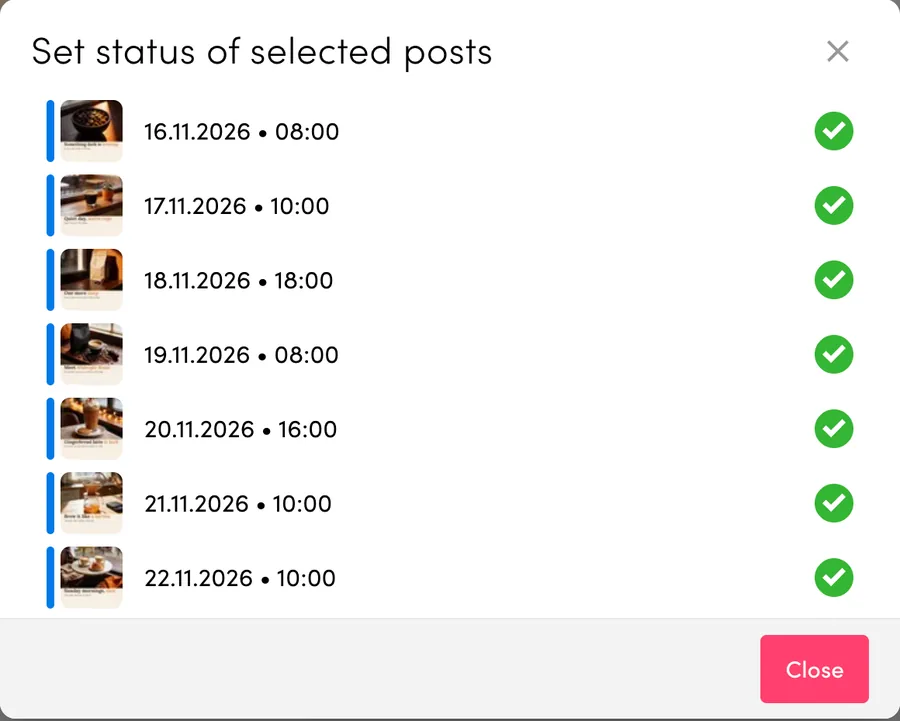 Bulk status change: seven posts set to To Approve