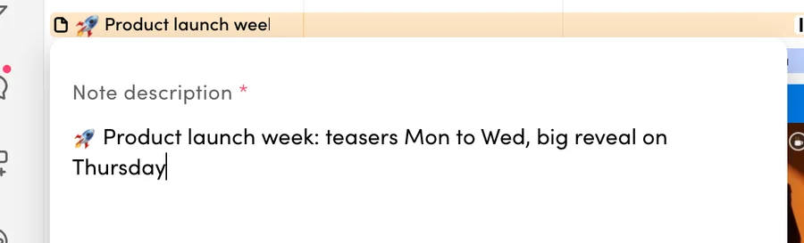 Quick Note: Product launch week, teasers Mon to Wed, big reveal on Thursday