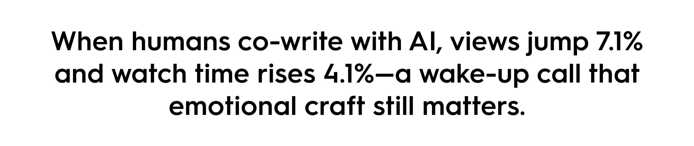 Quote on content creation with AI: When humans co-write with AI, views increase 7.1% and watch time rises 4.1%, proving emotional craft matters.