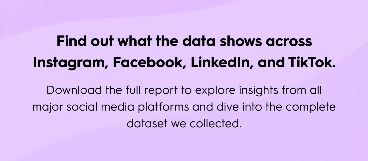 Call-to-action graphic encouraging readers to download ZoomSphere’s full social media data report, highlighting insights across Instagram, Facebook, LinkedIn, and TikTok on a purple background.