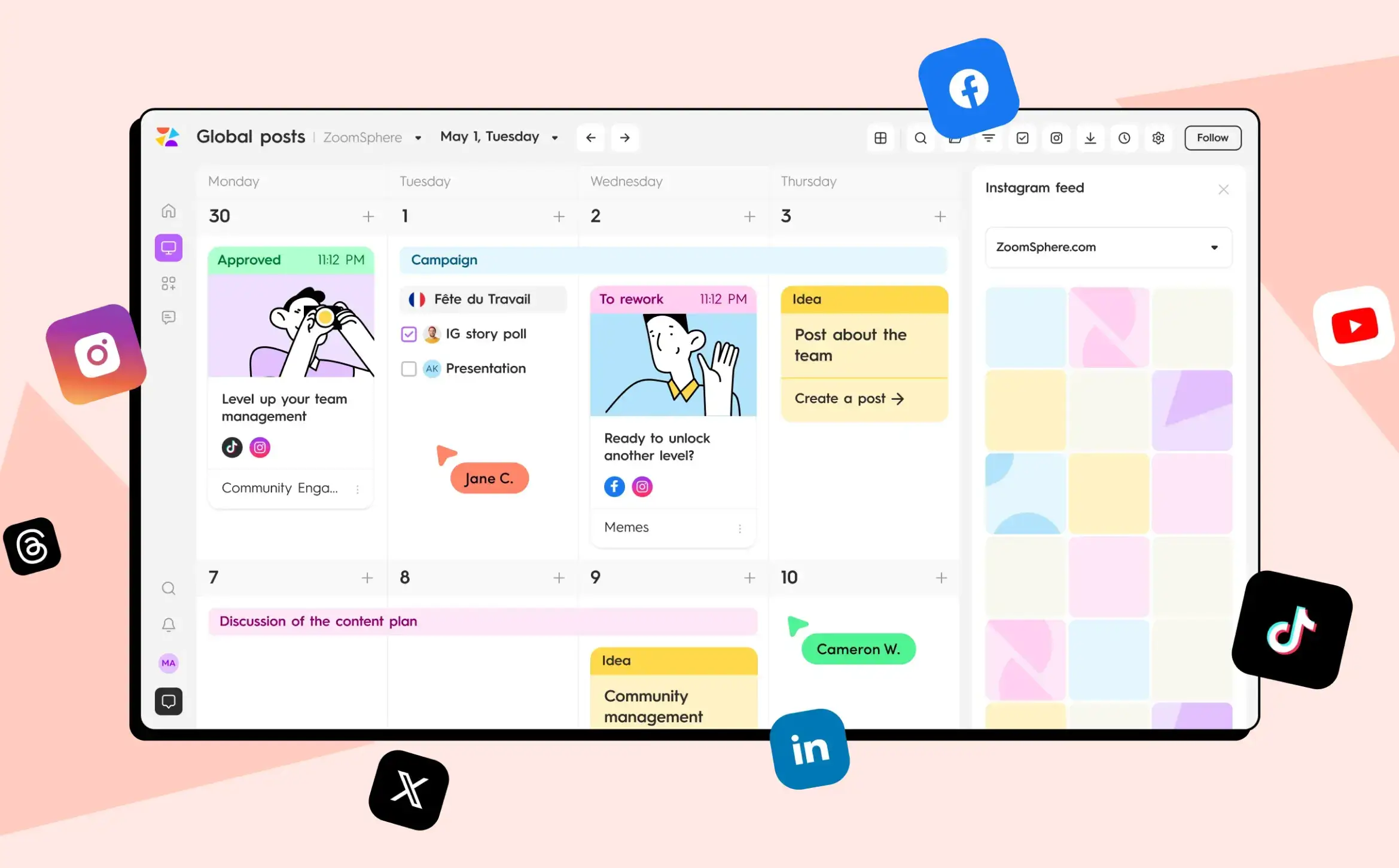 ZoomSphere: Best social media management tool for agencies with client approvals.