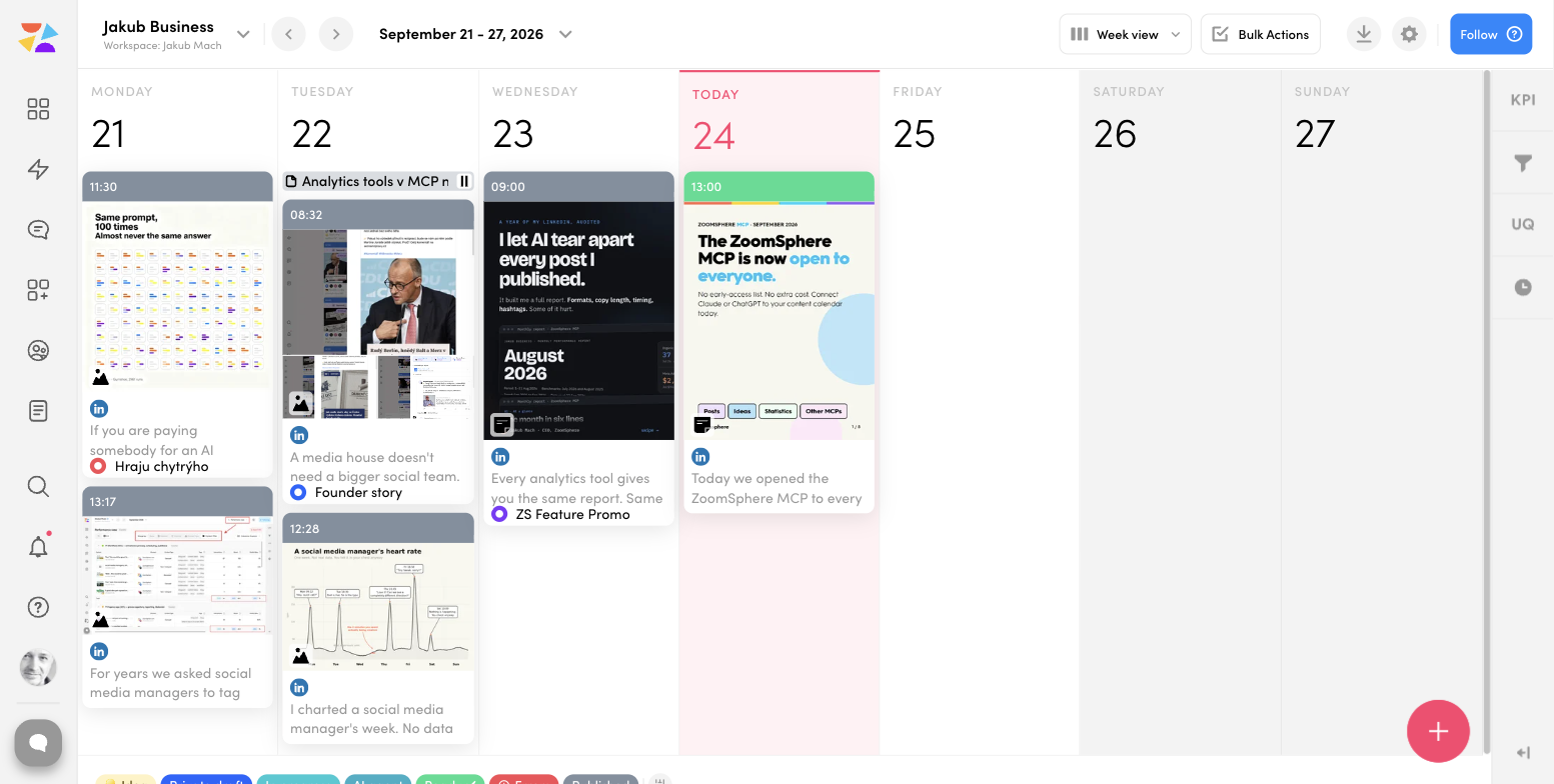 Drafts from the agent in a ZoomSphere calendar. The purple Private draft label means: waiting for a person.