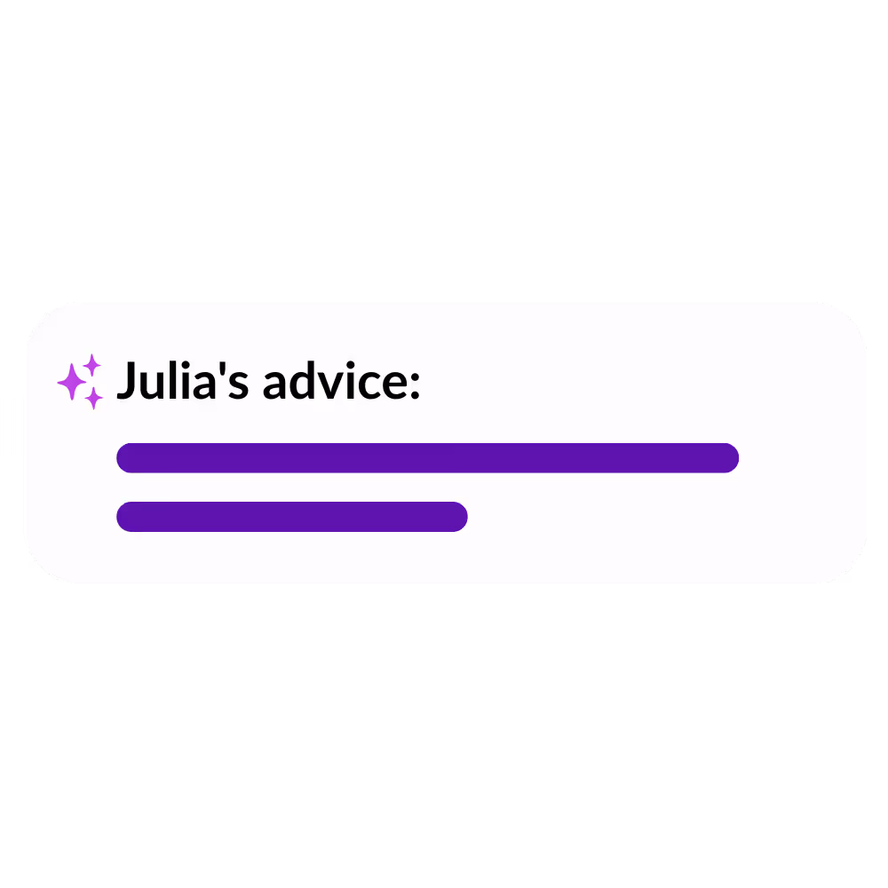 Text box titled Julia's advice with two purple progress bars below the title.