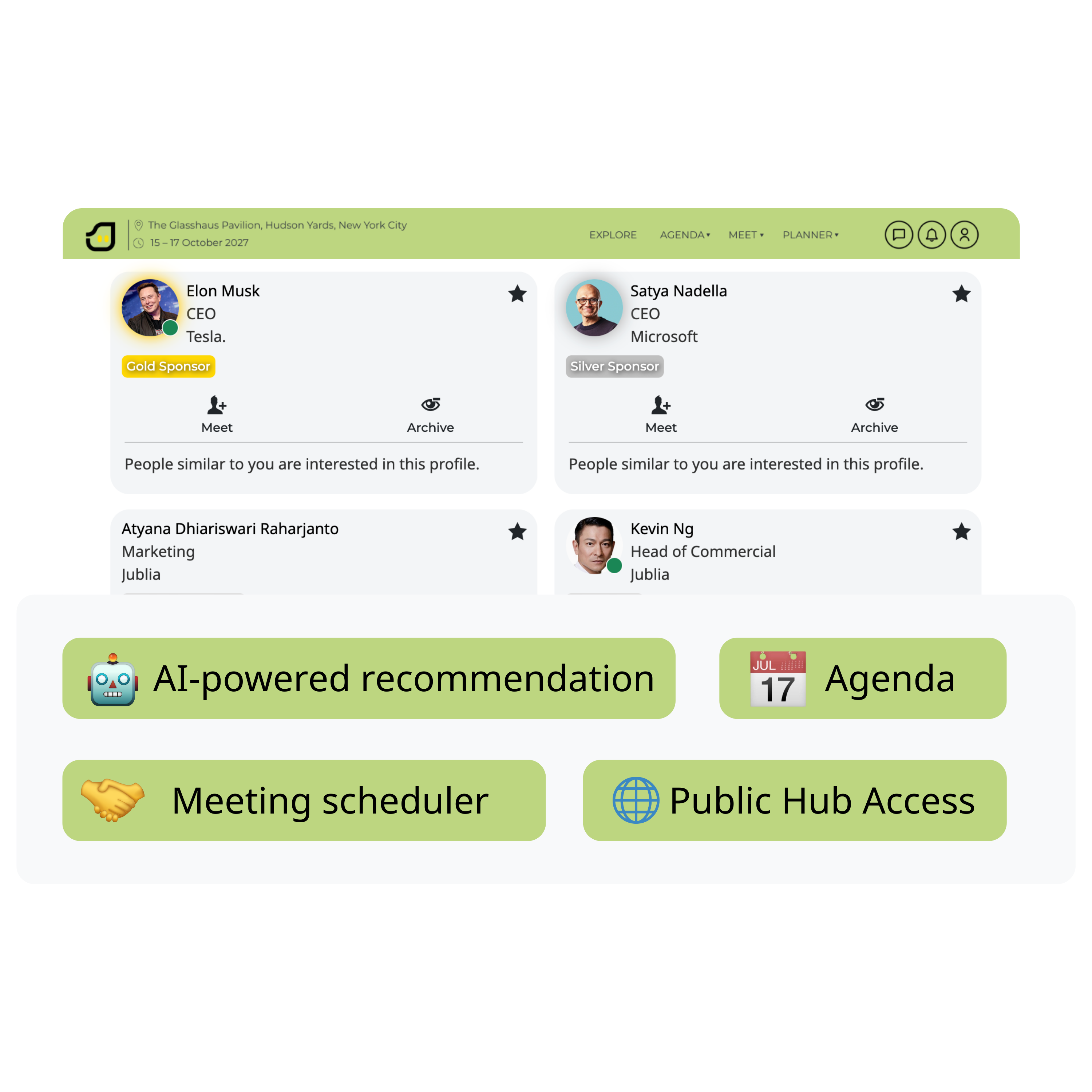 Illustration of the Deploy stage where Jublia AI powers event engagement tools across native apps, web apps, and website widgets for attendees and exhibitors.