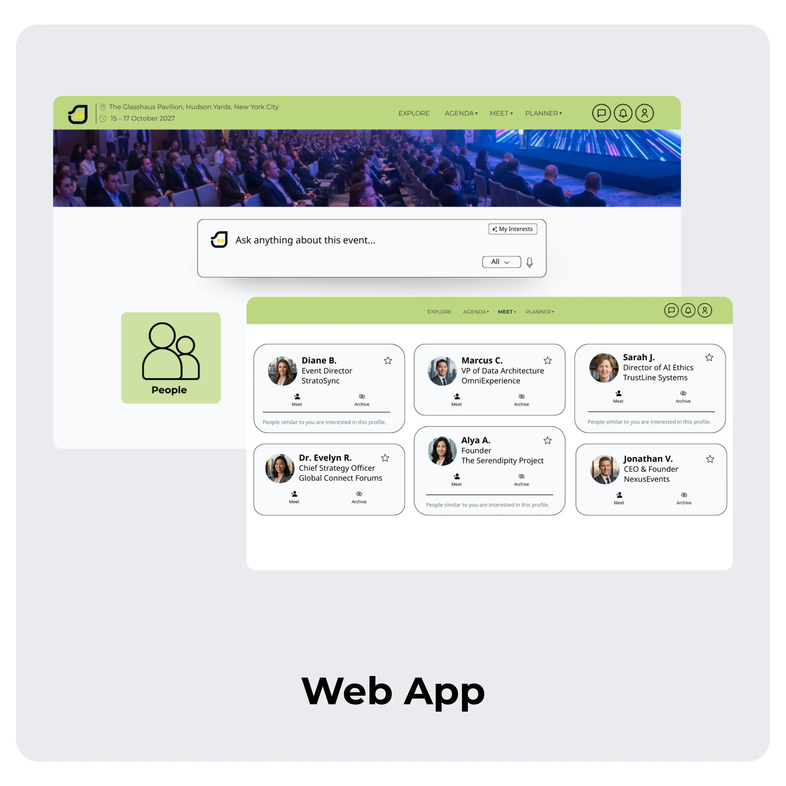 Jublia AI web app interface supporting event engagement across the event lifecycle.