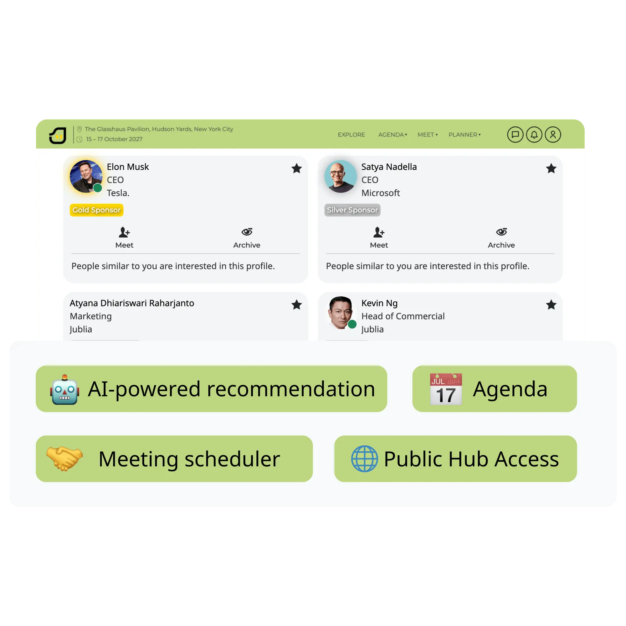 Illustration of the Deploy stage where Jublia AI powers event engagement tools across native apps, web apps, and website widgets for attendees and exhibitors.