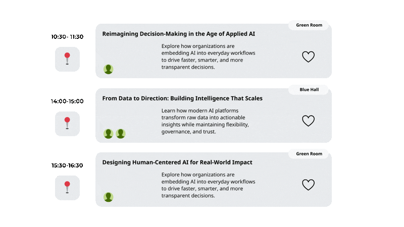 Conference agenda view highlighting sponsored sessions by partner brands, demonstrating monetization opportunities through premium session placements.