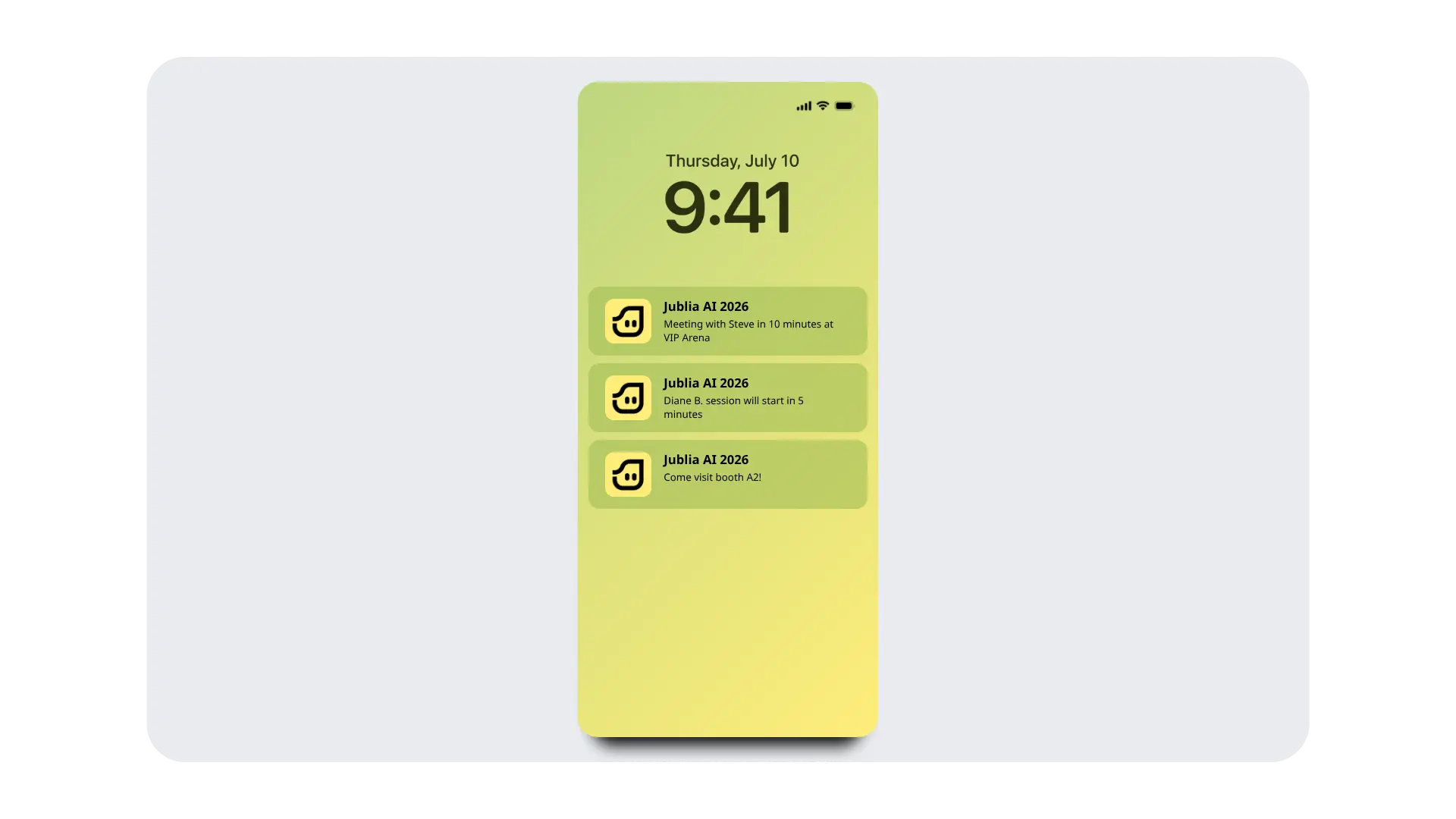 Targeted event app notifications delivering live announcements, reminders, and booth updates to relevant attendee groups.