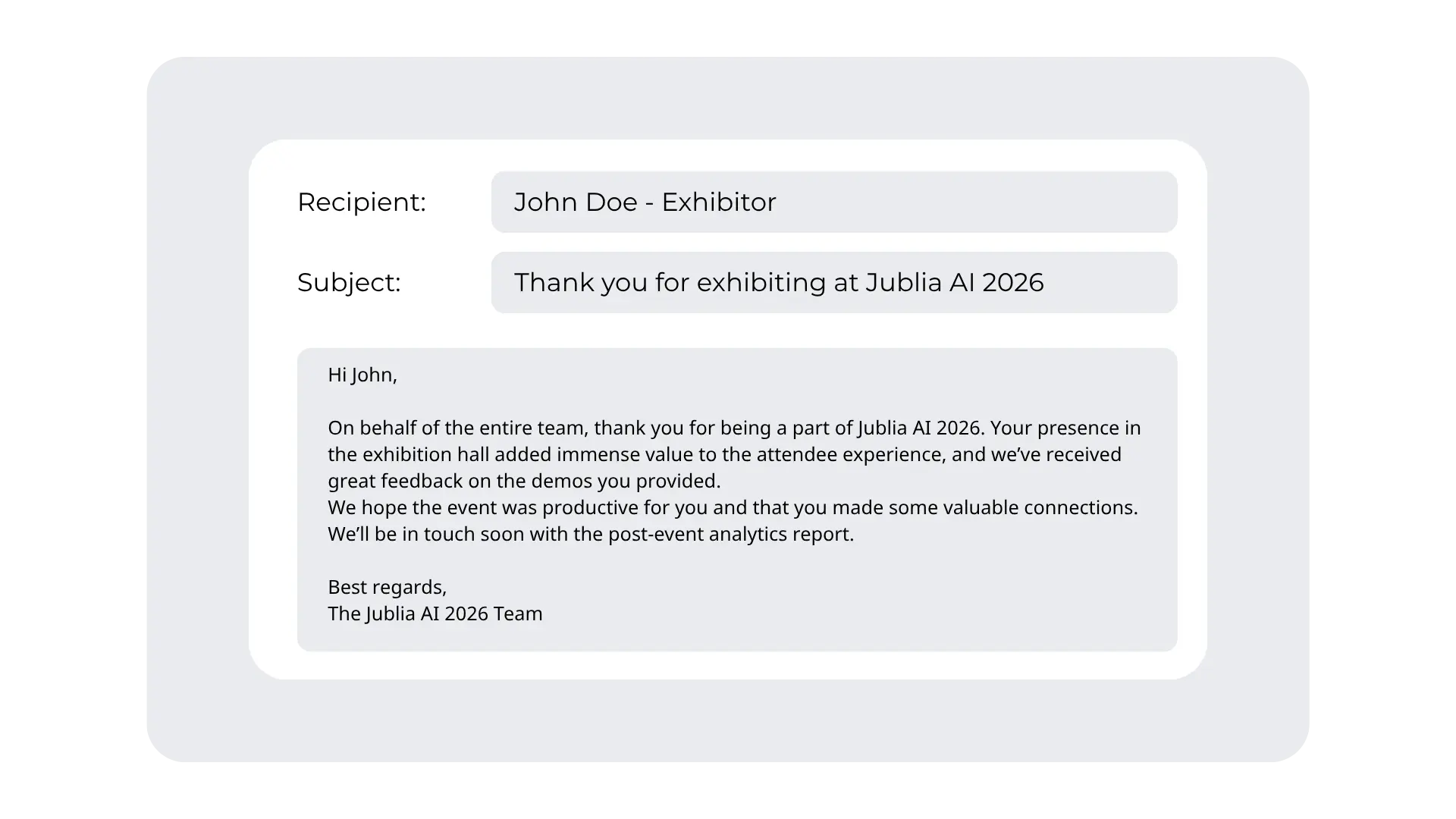 Example of a thank-you message sent to attendees after an event to strengthen engagement and relationships.