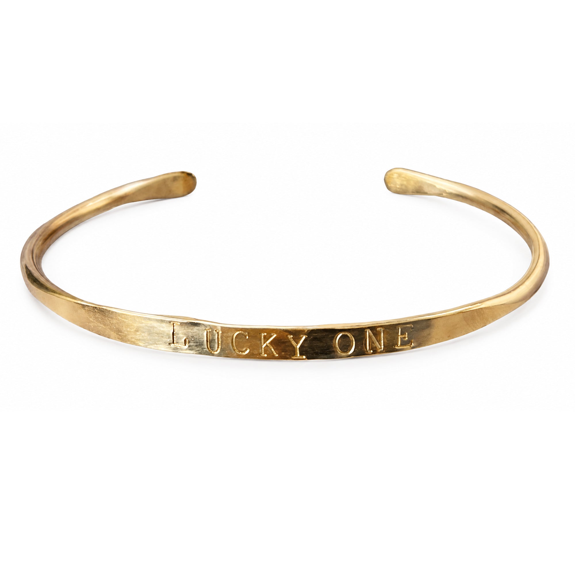 14K gold filled adjustable 'wire' bracelet engraved with 'Lucky One' on the outside. This bracelet will never tarnish or change. Designed and handcrafted by...