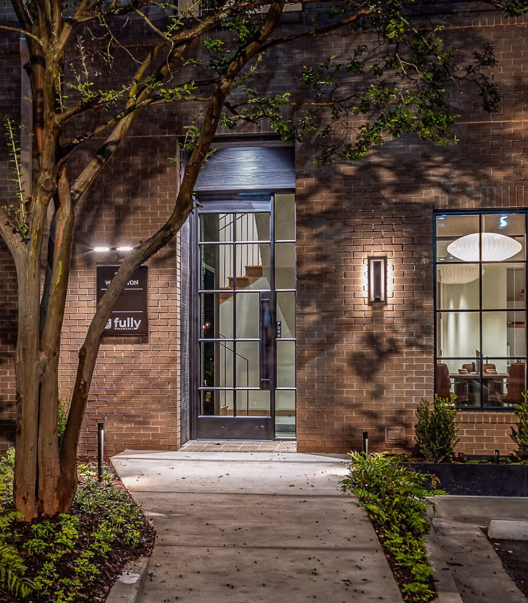 An exterior view of the entryway to Fully Financial's office in Downtown Athens at the corner of Clayton and Pulaski Street