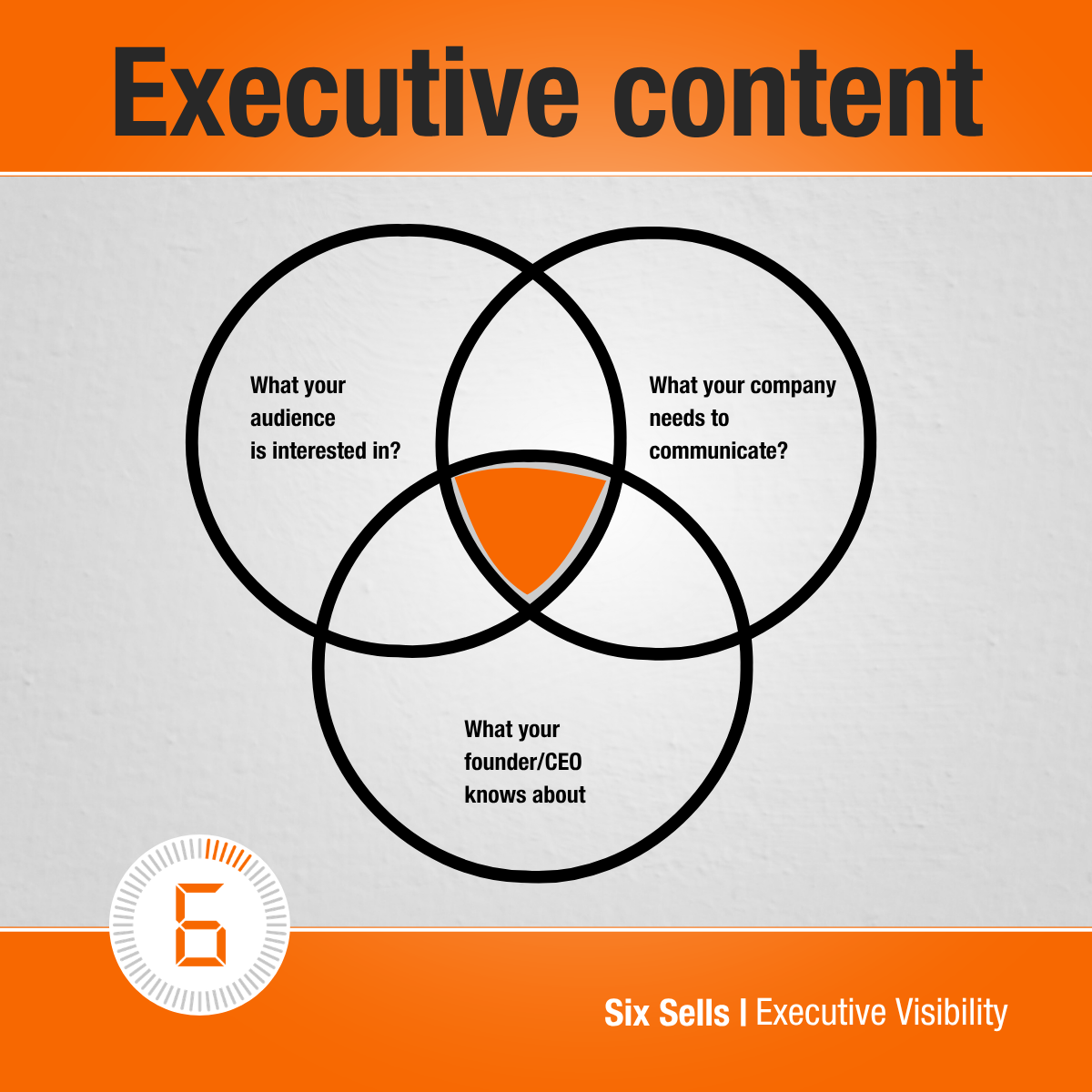 Six Sells executive thought-leadership planning tool showing the intersection of audience interests, company messaging and CEO expertise.