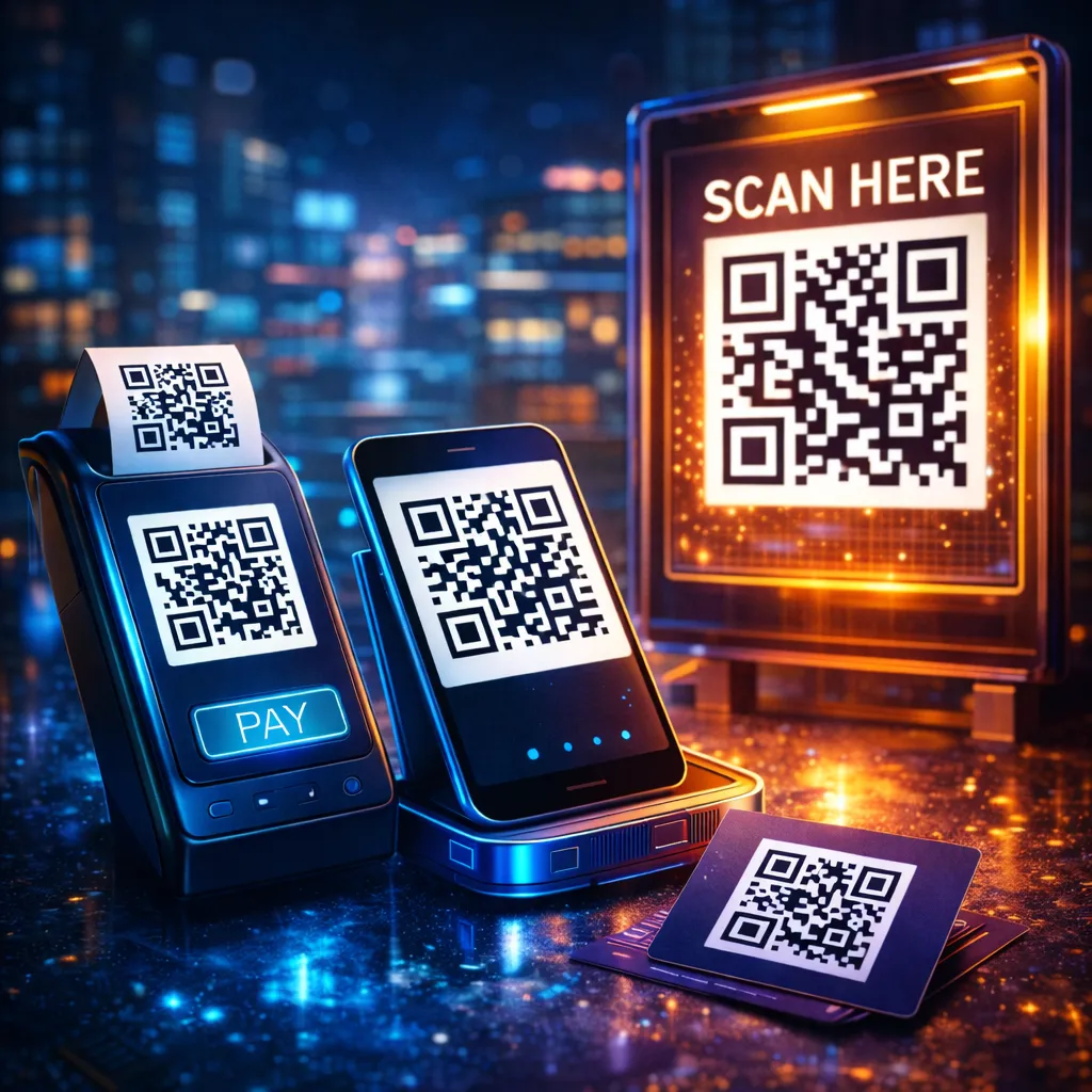 A smart phone sitting next to a cell phone with a qr code on it.