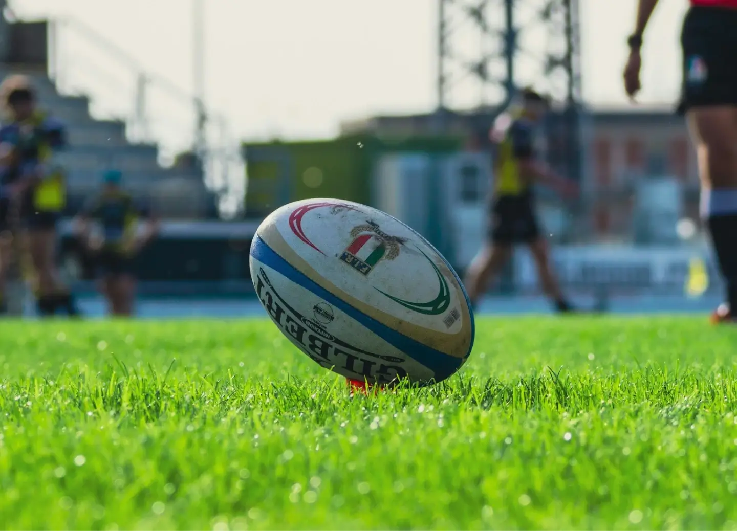 Rugby ball sitting in tee