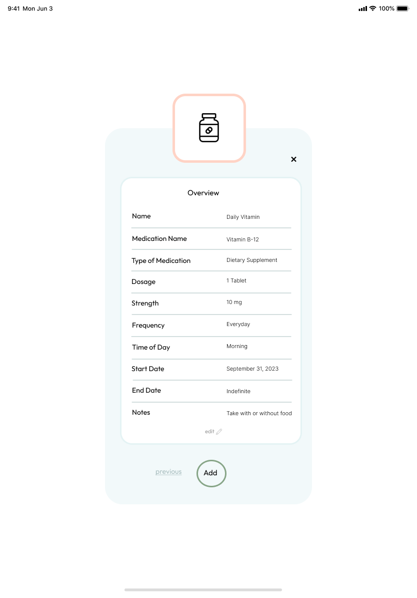 tablet medication edit page