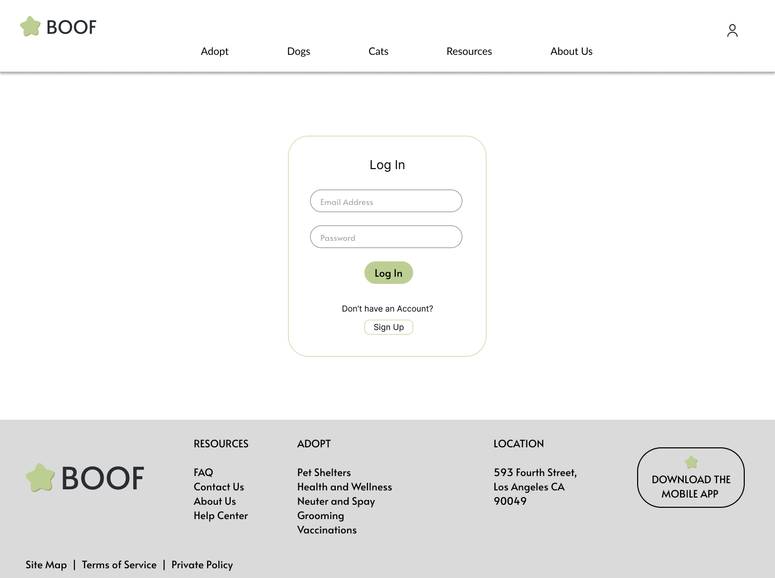 log in page desktop final design