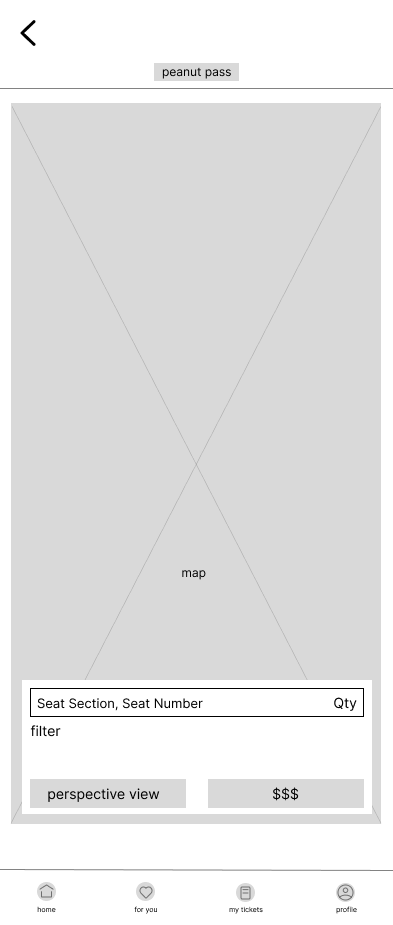 seating selection map page mobile digital wireframe