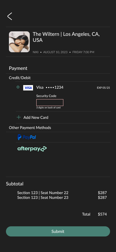 checkout page mobile mockup