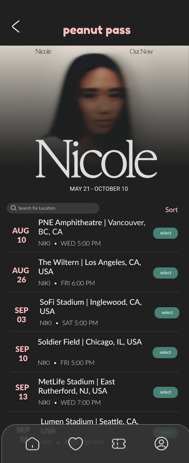 artist events page mobile mockup