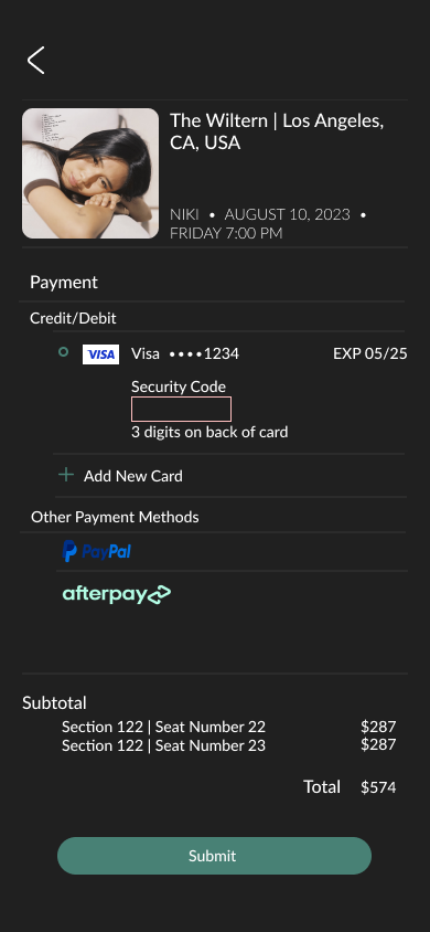 checkout page mobile mockup