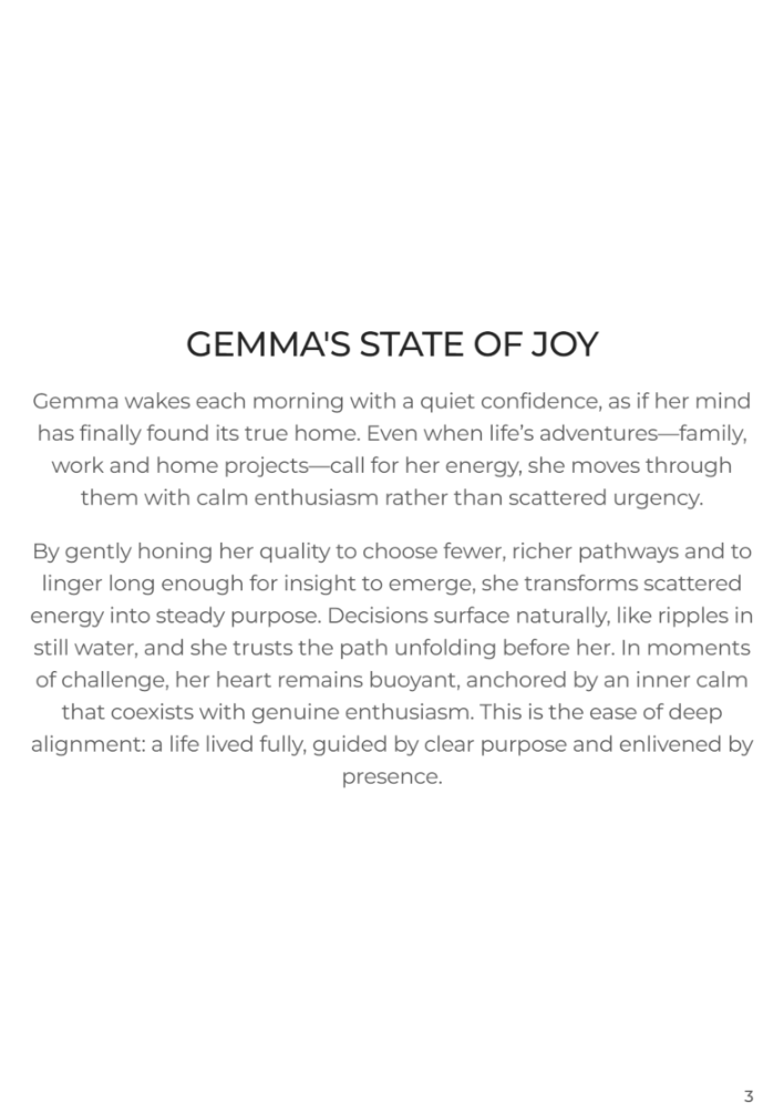 Representative Leela Life Blueprint page showing State of Joy
