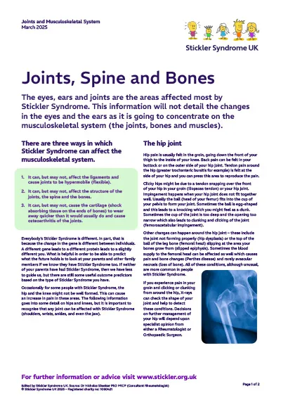Joints, Spine and Bones factsheet