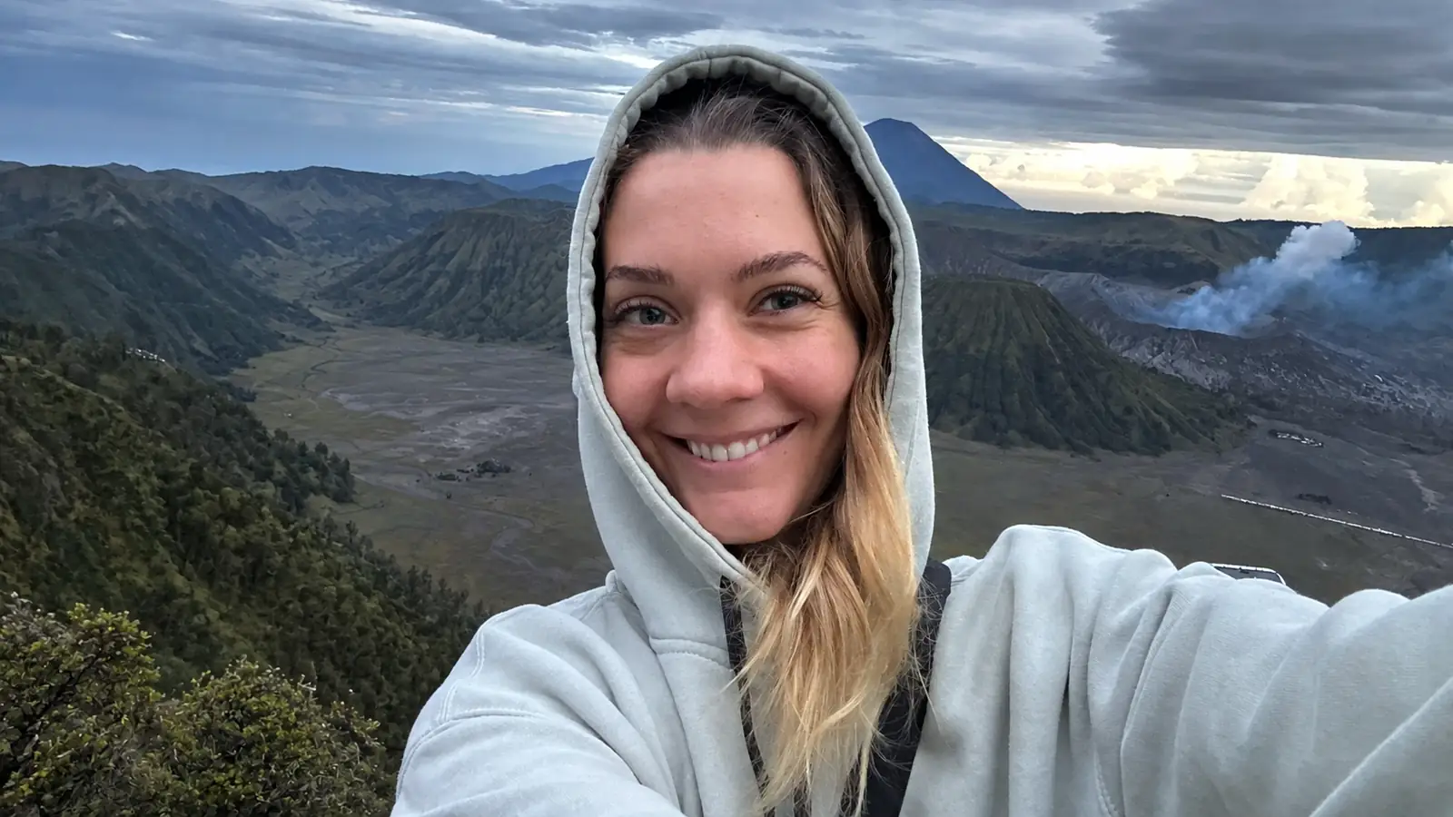Sunrise over Mount Bromo and the surrounding volcanic landscape
