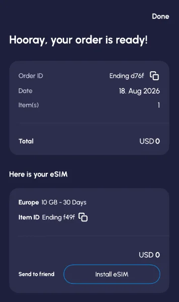 Nomad eSIM installation screen in the app on an iPhone
