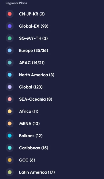 Nomad eSIM app showing the regional plans overview