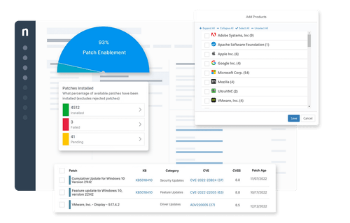 Picture of patch management solution showing patch enablement and products being patched
