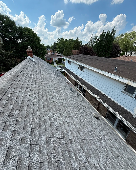 Wide view of the finished shingle roof replacement in Countryside, IL