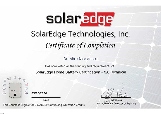 SolarEdge home battery certificate