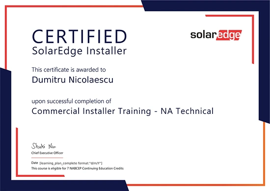 SolarEdge certificate commercial installer training