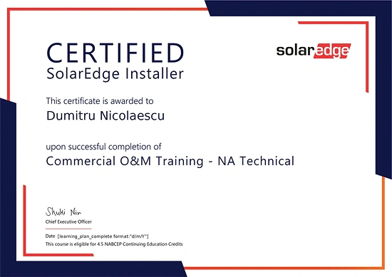 SolarEdge certificate commercial O&M training