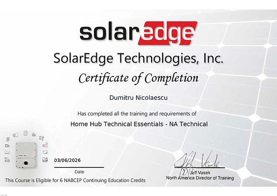 SolarEdge home hub technical essentials certificate