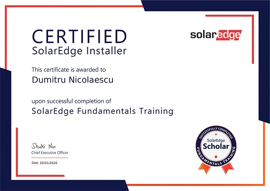 SolarEdge fundamentals training certificate